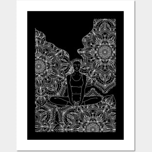 Mandala Meditation Girl Line Art Posters and Art